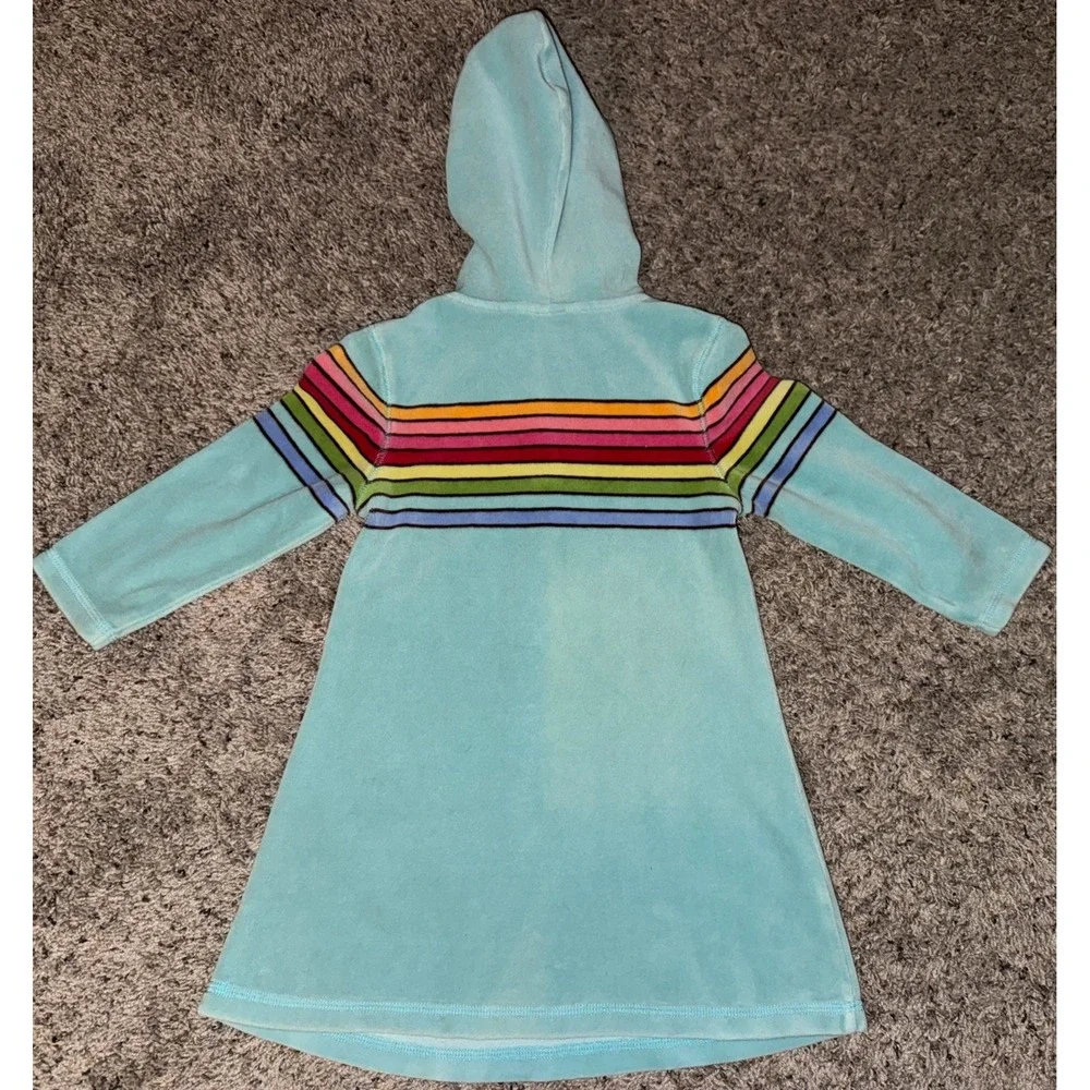 Gymboree Blue Fleece Dress With Hood Rainbow Stripes‎ 2005 Dress Size 3